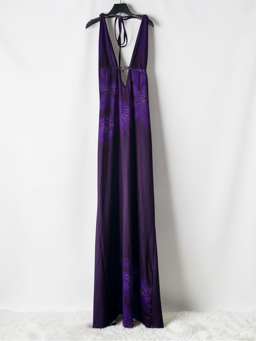 Purple Evening Halter Maxi Dress with Embellished Detail Size Medium Chest Chain - Picture 2 of 6